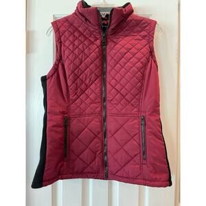 Andrew Marc Vest Quilted Puffer Women M Full Zip Burgundy Red Equestrian Western
